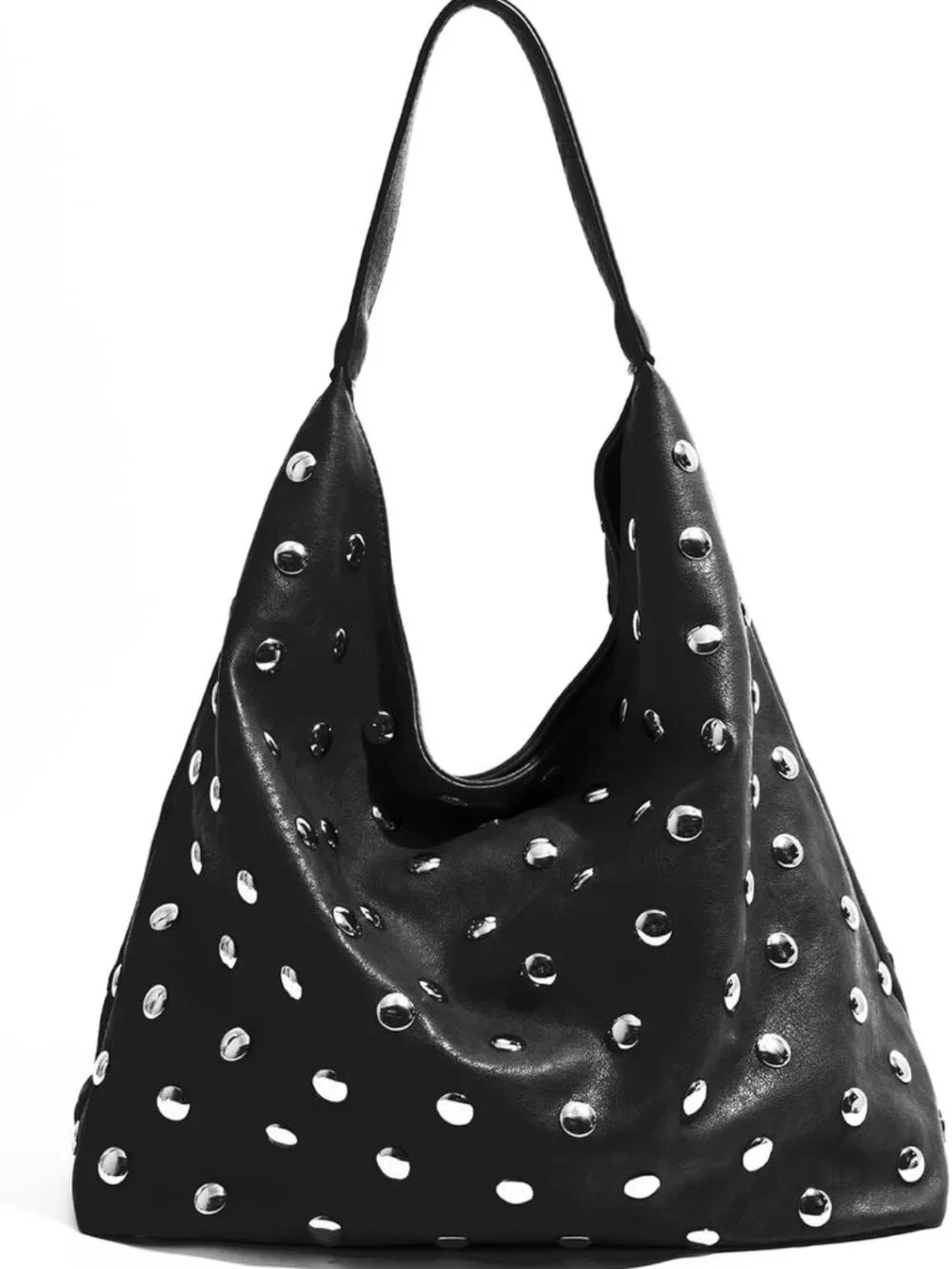 Edgy Vegan Leather Studded Tote Bag | Oversized Slouchy Hobo, Large Capacity